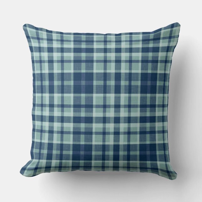 Modern blauer Salbei kariert Kissen (Vorderseite)