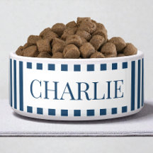 Modern Blaues Streifenmuster Minimales Hunde Name 
