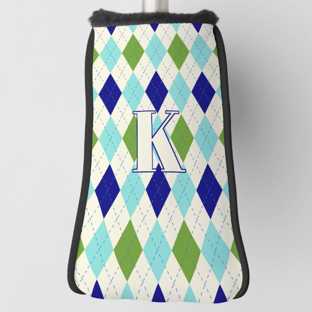Modern-blaues und grünes Raute-Muster Modernes Mon Golf Headcover (Rotieren 90)