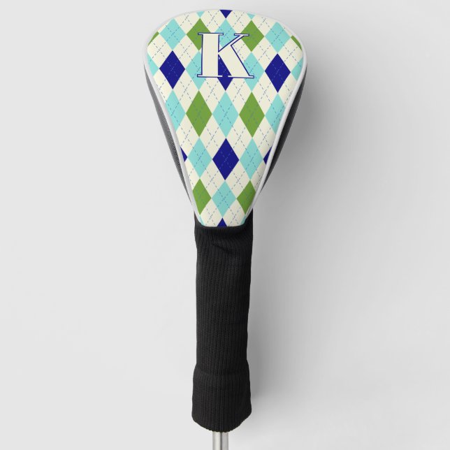 Modern-blaues und grünes Raute-Muster Modernes Mon Golf Headcover (Vorderseite)