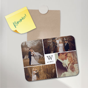 Modern Block Wedding Monogram Foto Collage Magnet
