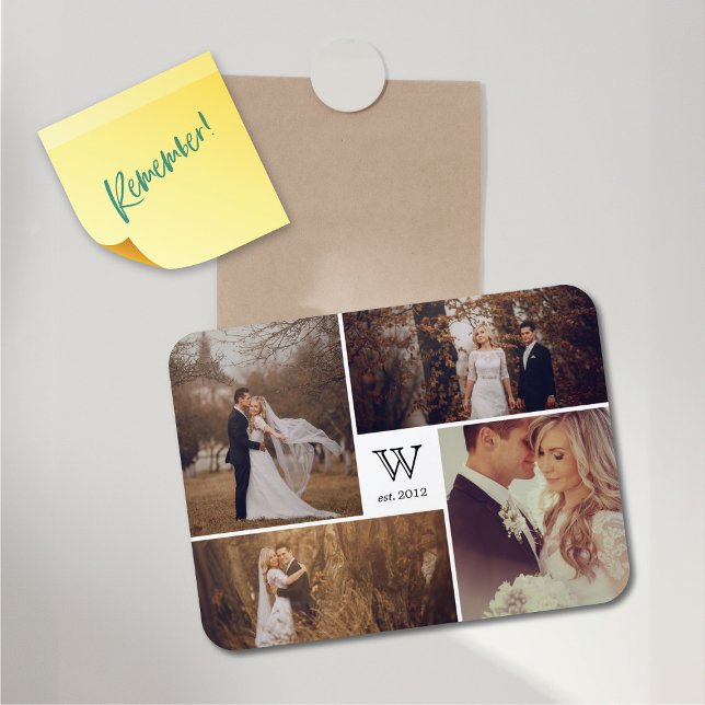 Modern Block Wedding Monogram Foto Collage Magnet (Modern Block Wedding Monogram 4 Photo Collage Flexible Magnet @ fat_fa_tin)