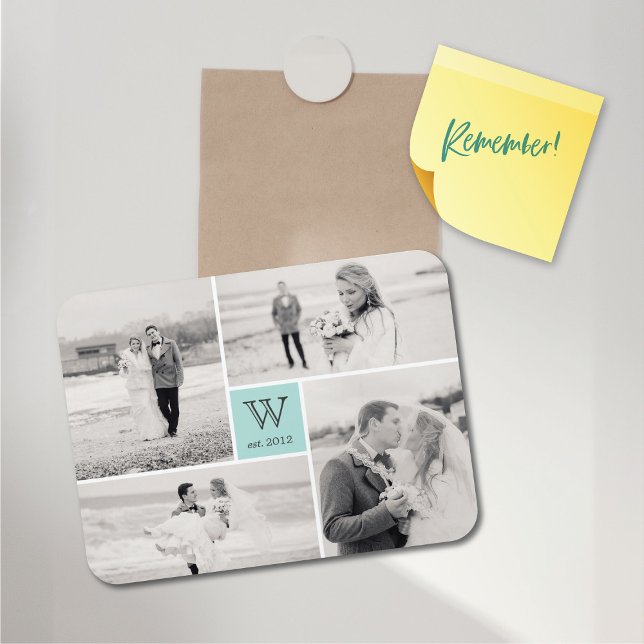 Modern Block Wedding Monogram Foto Collage Magnet (Modern Block Wedding Monogram 4 Photo Collage Flexible Magnet @ fat_fa_tin)