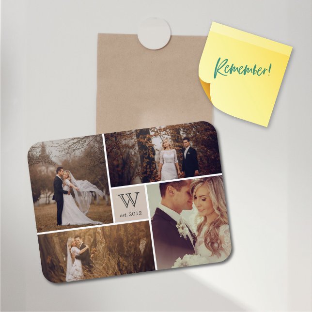 Modern Block Wedding Monogram Foto Collage Magnet (Modern Block Wedding Monogram 4 Photo Collage Flexible Magnet @ fat_fa_tin)
