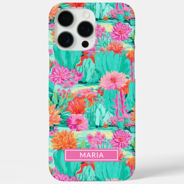 Modern Blooming Cacti Personalized iPhone 16 Pro Max Hülle (Rückseite)