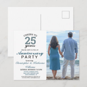 Modern Blue 25. Silver Wedding Jubiläum Einladung Postkarte