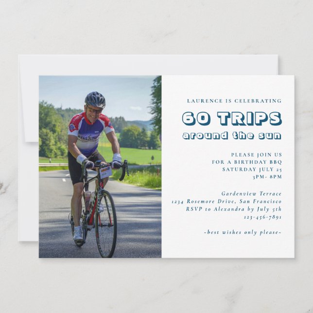 Modern Blue 60. Geburtstag Foto Einladung (Vorderseite)