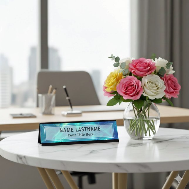 Modern Blue Abstract Liquid Marble I Custom Title Schreibtischnamensplakette (Von Creator hochgeladen)