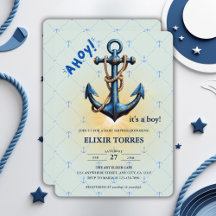 Modern Blue Ahoy! Anchor Nautical Baby Dusche