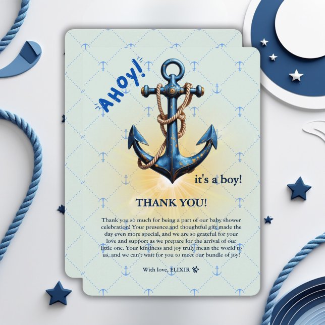 Modern Blue Ahoy! Anchor Nautical Baby Dusche Einladung (Von Creator hochgeladen)