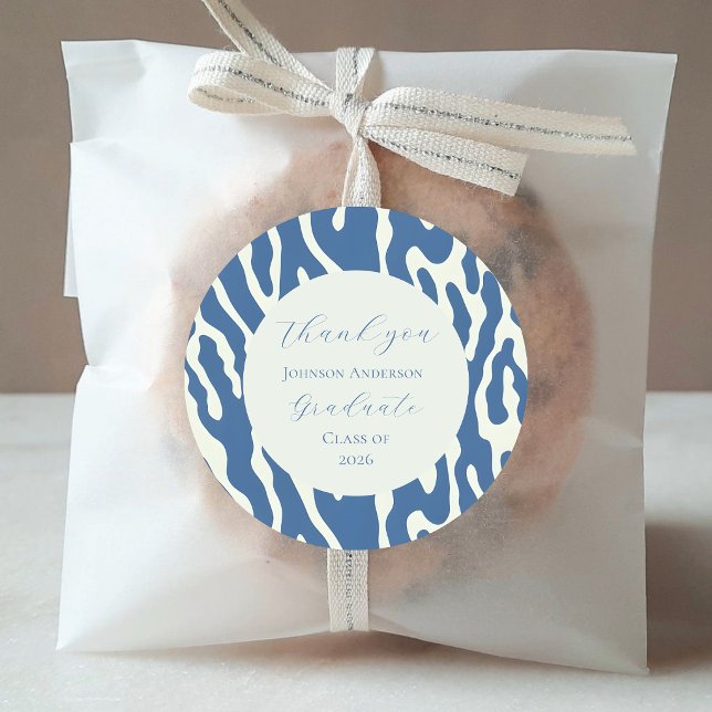 Modern blue and cream abstract Pattern graduation Runder Aufkleber (Von Creator hochgeladen)