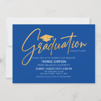 Modern blue and gold Graduation Invitation Einladung