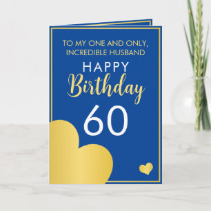 Modern Blue and Gold Husband 60. Geburtstag Karte