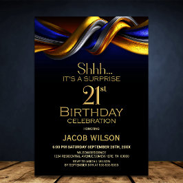 Modern Blue and Gold Surprise 21st Birthday Party Einladung