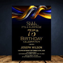 Modern Blue and Gold Surprise 75th Birthday Party Einladung