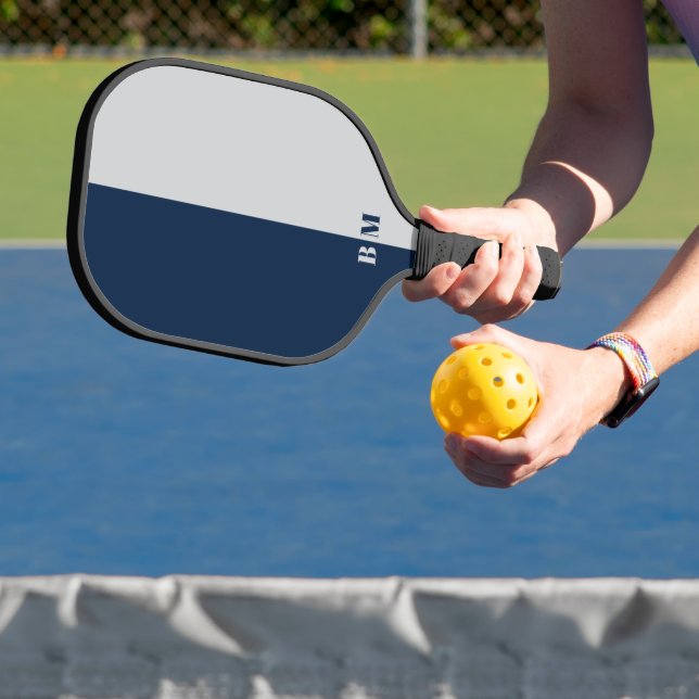 Modern Blue And Gray Monogram Custom Pickleball Schläger (InSitu)