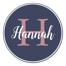 Modern Blue and Pink Script Monogram Name