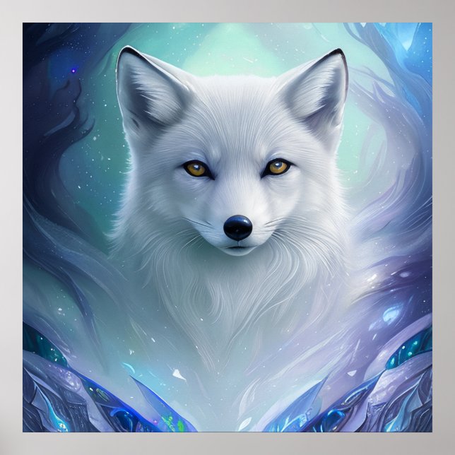 Modern Blue And White Silver Fox Poster (Vorne)
