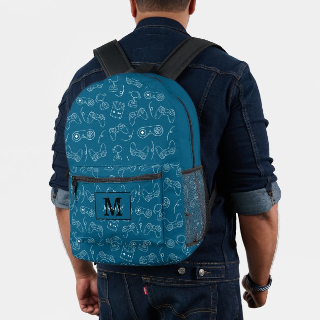 Modern Blue and White Video Game Gamer  Bedruckter Rucksack (Insitu (Modell))
