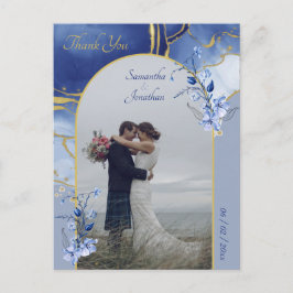 Modern Blue Aqua Marble Wedding Vielen Dank Postkarte
