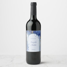 Modern Blue Aqua Marmor Hochzeitweiliges Weinlabel Weinetikett