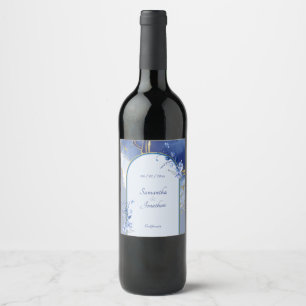 Modern Blue Aqua Marmor Hochzeitweiliges Weinlabel Weinetikett