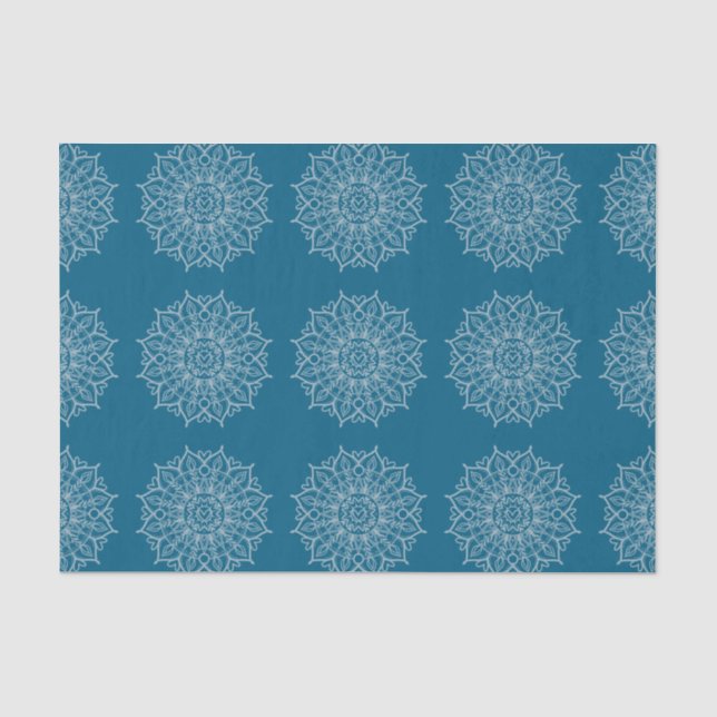 Modern Blue Aquamarin White Mandala Boho Decoupage Seidenpapier (Vorderseite)