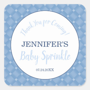 Modern Blue Baby Sprinkle Party Vielen Dank Quadratischer Aufkleber