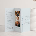 Modern Blue Bar Mitzvah Trifold Programm<br><div class="desc">Machen Sie Ihren Hochzeitstag mit unserem maßgeschneiderten, minimalistisch-hellblau-weiß-dreifachem Programm mit moderner Typografie einzigartig. Dieses Produkt hat ein Gaumenelement - Sie müssen es selbst in einem Broschürenstil falten. Es beinhaltet Informationen über die Ehren, die Veranstaltung Timeline, eine Bar mitzvah Führer, Empfang, in liebevollem Gedächtnis, ein Ort, um mehrere Bilder hinzufügen, und...</div>