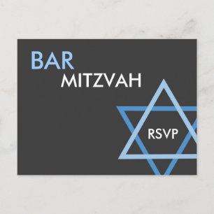Modern Blue Bar Mitzvah UAWG Postcard Einladungspostkarte