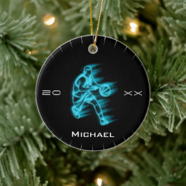 Modern Blue Basketball Ghost Player Name & Jahr Keramik Ornament