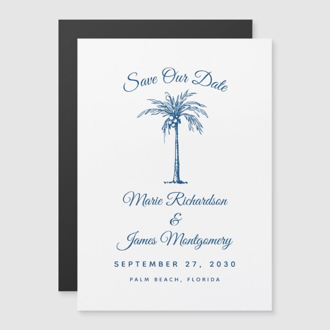 Modern Blue Beach Wedding Save the Date Magneteinladung (Vorne/Hinten)