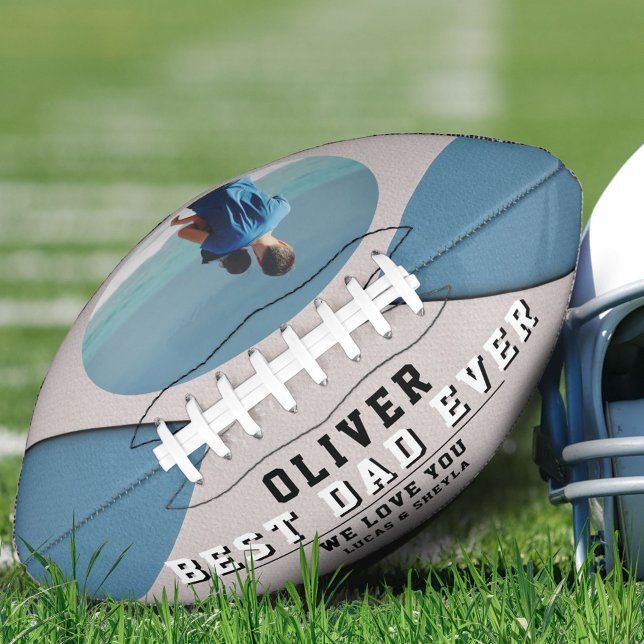 Modern Blue Best Vater Vatertag Keepake Foto Football (Von Creator hochgeladen)