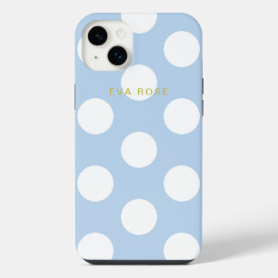 Modern Blue Big Polka Dots iPhone Case mit Name Hülle