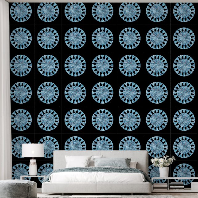 Modern Blue Black Circle Geometric Pattern Tapete (Schlafzimmer)