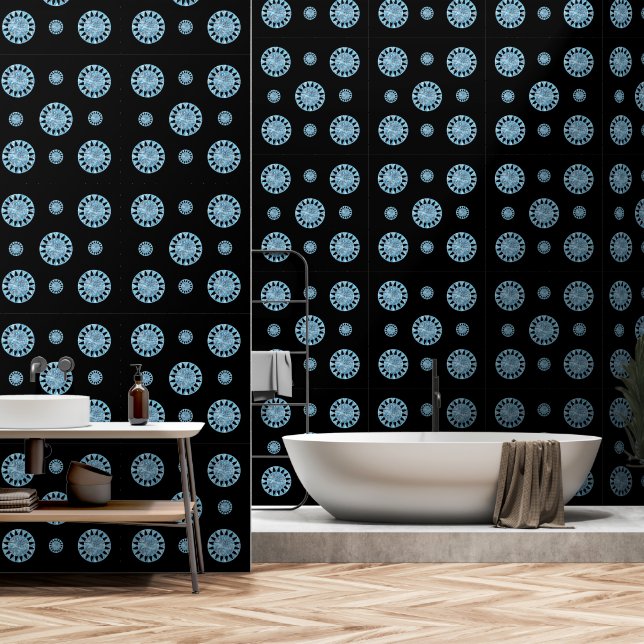 Modern Blue Black Circle Geometric Pattern Tapete (Badezimmer)
