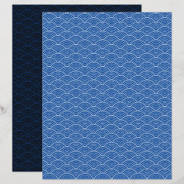 Modern Blue Black Japanese Wave Scrapbook Paper