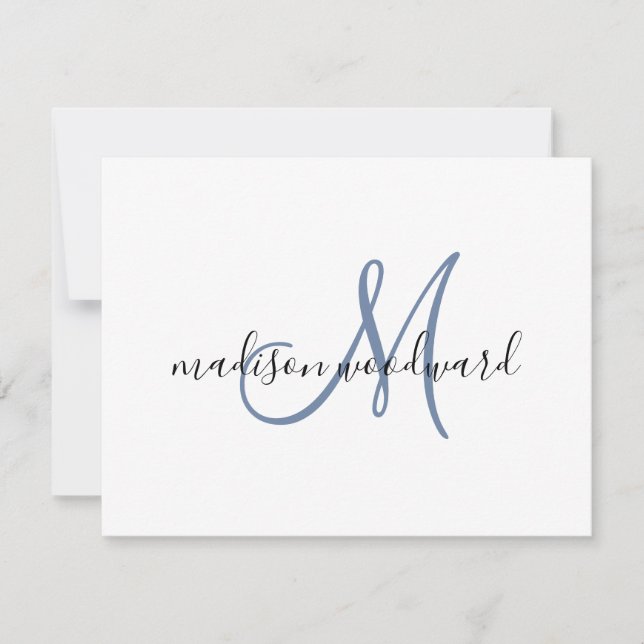 Modern Blue Black Script Monogram Note Card Mitteilungskarte (Vorderseite)