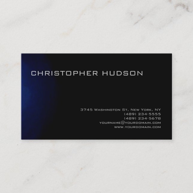 Modern Blue Black Simple Schlicht Business Card Visitenkarte (Vorderseite)
