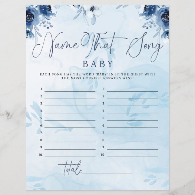 Modern Blue Blume Name, das Song Baby Dusche Spiel (Vorderseite)