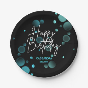 Modern Blue Bokeh Gradient Black Happy Birthday Pappteller