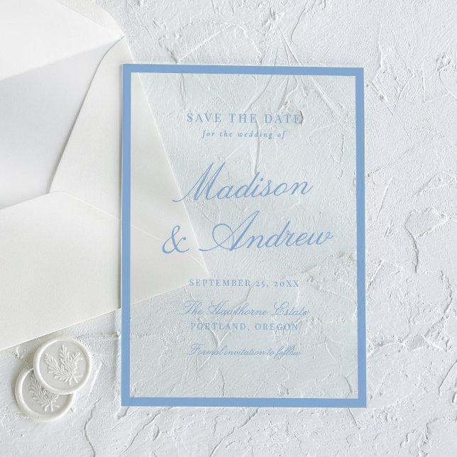 Modern Blue Border Wedding Save the Date Acryleinladungen (Von Creator hochgeladen)