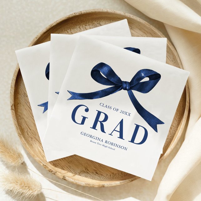 Modern Blue Bow Graduation Party Serviette (Von Creator hochgeladen)