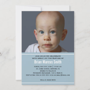 Modern Blue Boy Baptism Foto Einladung