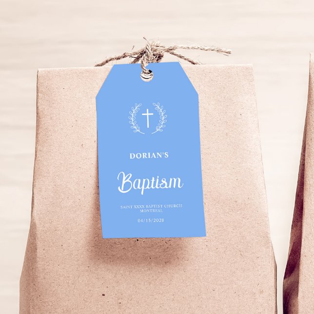 Modern Blue Boy | Taufe | Vielen Dank für Ihre Unt Geschenkanhänger (Von Creator hochgeladen)