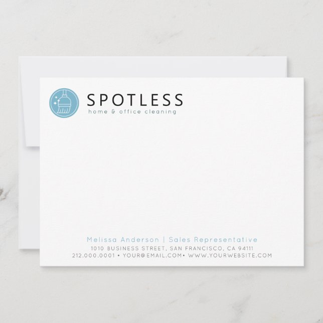 Modern Blue Broom Logo Cleaning Service Mitteilungskarte (Vorderseite)