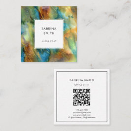 Modern Blue Brown Watercolor Abstract QR Code Quadratische Visitenkarte