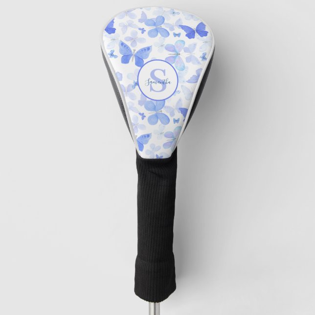 Modern Blue Butterfly Monogram Golf Headcover (Vorderseite)