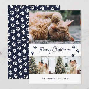 Modern Blue Cat Ewner Foto Meowy Christmas Card Feiertagskarte