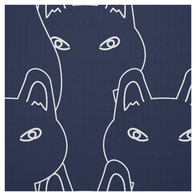 Modern Blue cat line art pattern Stoff (Muster)